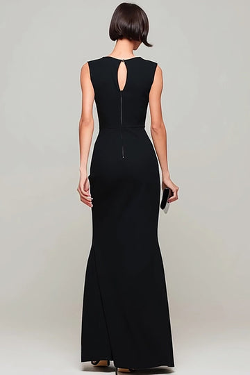 Black Sheath Keyhole Bateau Neck Long Formal Dress